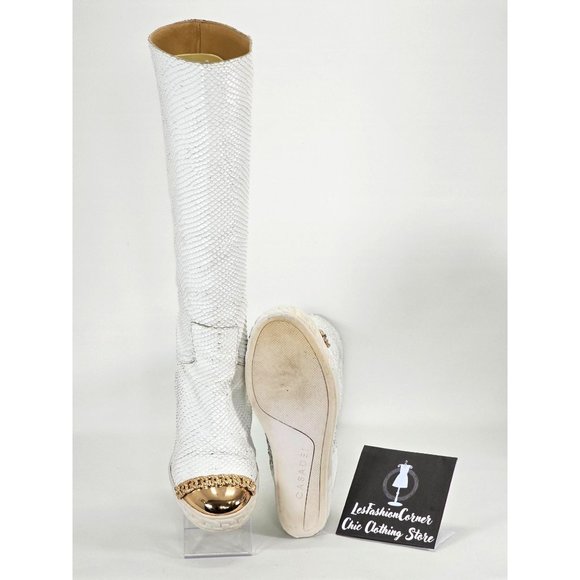 White and Gold Heeled Boots - Picture 2 of 11